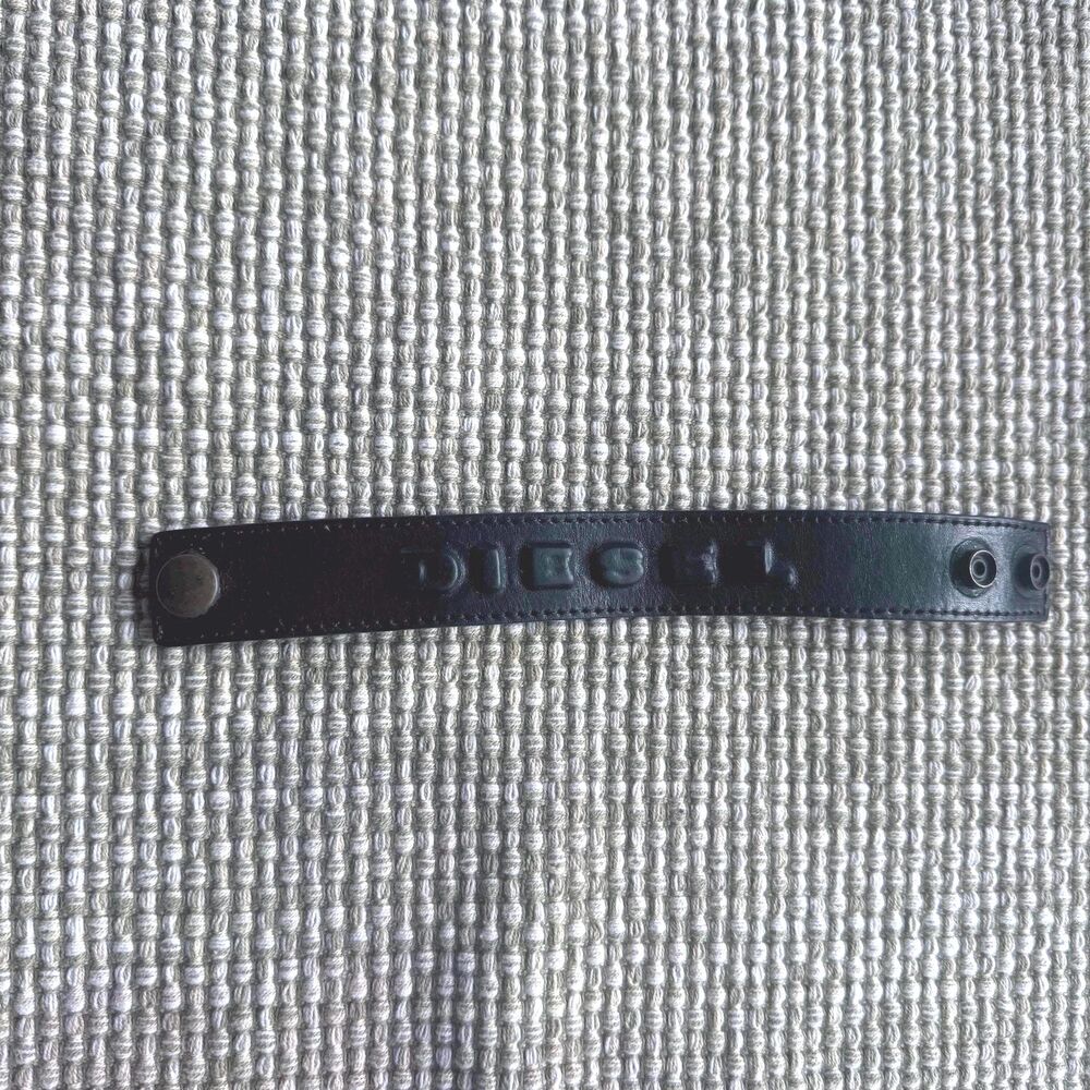 Diesel Black Leather Bracelet Cuff – Embossed Logo, Adjustable Closure, Unisex